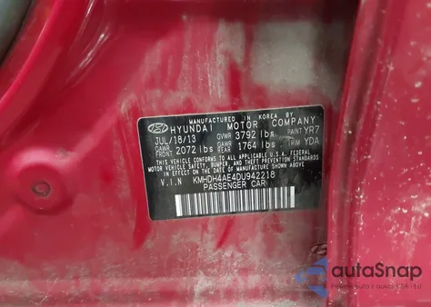 2013 Hyundai Elantra Limited z USA, uszkodzony, nr VIN KMHDH4AE4DU942218